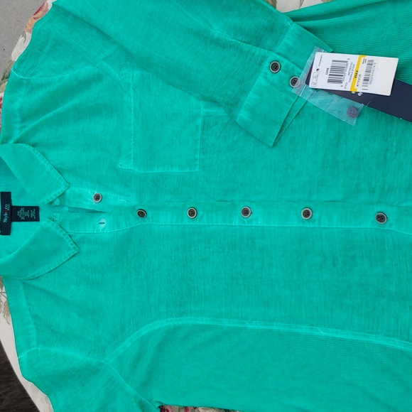 Style & Co Petite Medium Emerald Button Down Top with 3/4 Cuff Sleeves NWT - Picture 15 of 15